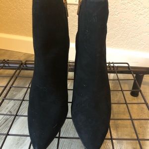 Never worn black suede high heel ankle boots